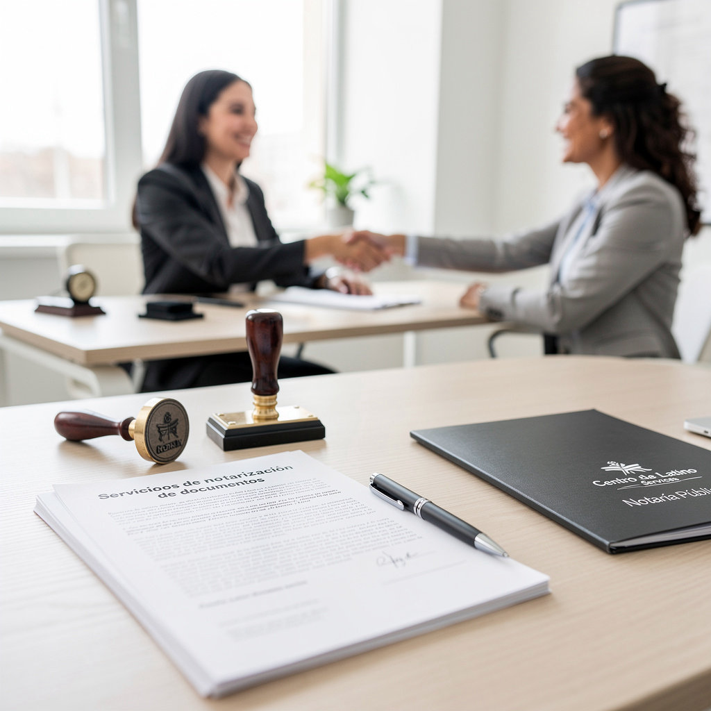 Centro de Latino Services notary professional reviewing general documents like affidavits and contracts in Santa Maria